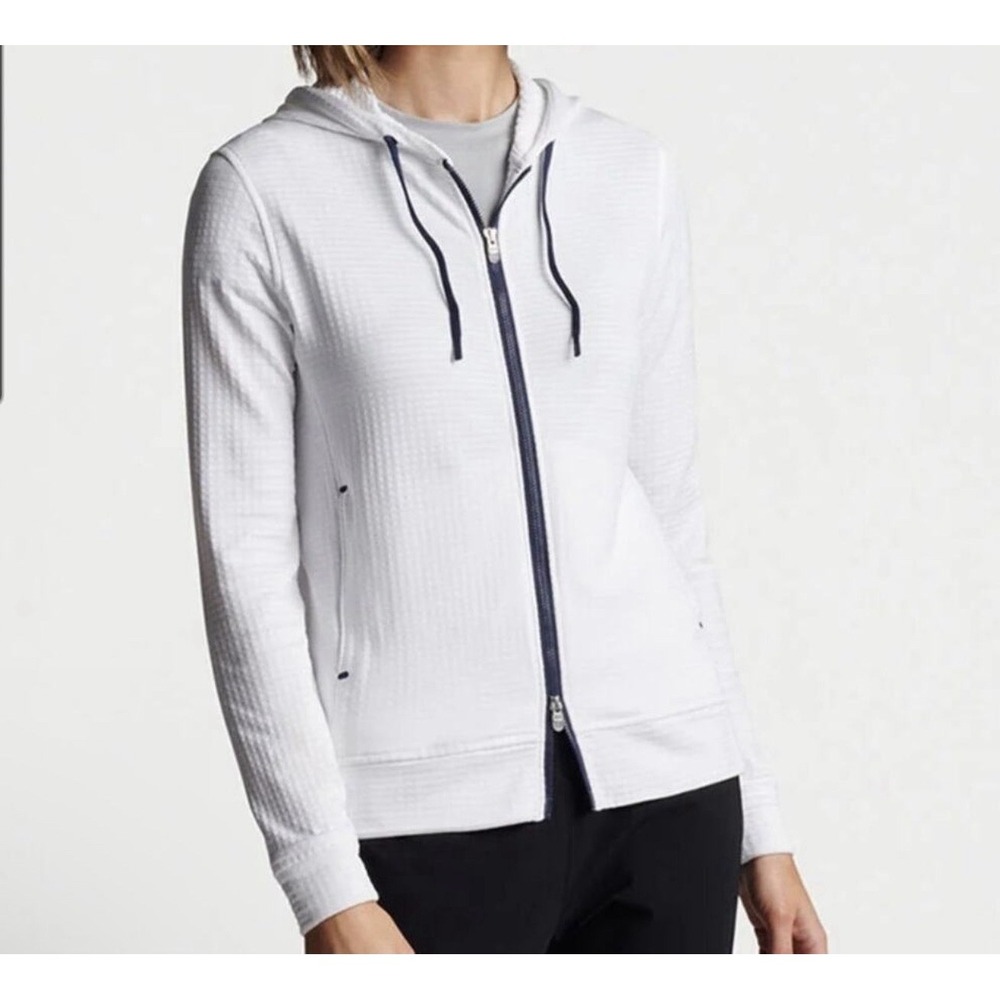 Peter Millar Women's M Crown Sport French Terry Full Zip Hoodie Golf Light Gray